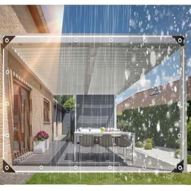 Imagem de Cortinas de PVC resistentes à prova d'água para terraço, cortinas transparentes para varandas, deck, varanda, pérgola 400 cm L x 199 cm C