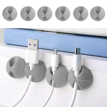 Imagem de Organizador de cabos organizador de cabos pacote com 6 suportes de silicone para organizar mesa de cabeceira carregador de telefone de carro (cinza)