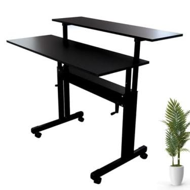 Imagem de Mesa Escrivaninha Dupla Com Regulagem De Altura Tampos Preto 70cm À 107cm Para Escritório Corporativo Home Office PC Gamer Trabalho Remoto - Wp Connect (Preto)