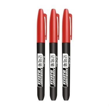 Imagem de GAFNED Conjunto de 3 canetas marcadoras permanentes, à prova d'água, ponta fina, preta, azul, vermelha, 1,5 mm, ponta redonda, canetas marcadoras de cor fina (conjunto de 3 peças vermelhas)