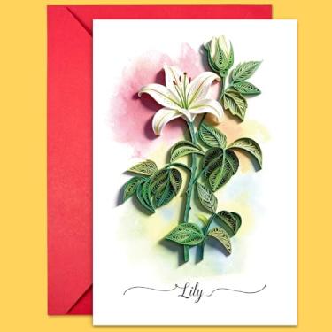 Imagem de Cartão de dia dos namorados com flor de lírio elegante - Design floral de arte em papel com escrita de lírio, 18 cm x 12 cm (B)