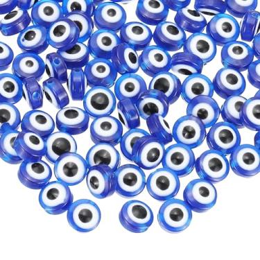 Imagem de Generic Miçangas de olho turco, 100 peças de pingente de olho turco redondo plano de 8 mm para pulseira faça você mesmo, brinco, colar, joias, artesanato, azul, azul