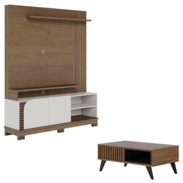 Imagem de Estante Home Theater Jurerê 1.5 Amendôa Off White Matte Com Mesa De Ce