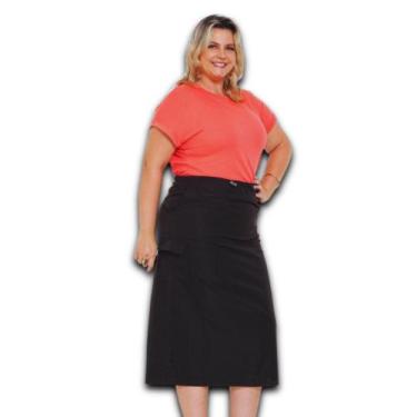 Imagem de Saia Longa Cargo Turin Plus Size com Detalhe Utilitário e Bolso, Preto