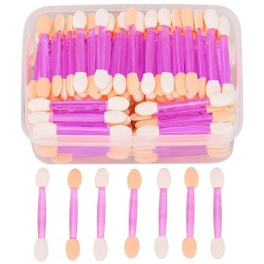 Imagem de 150 aplicador de sombra, pincel de maquiagem descartável, com ponta de esponja, oval, aplicadores de sombra, dupla face, com recipiente, roxo