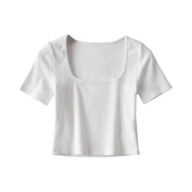 Imagem de Camiseta feminina com gola quadrada e manga curta - Dozw, BR-P, Branco