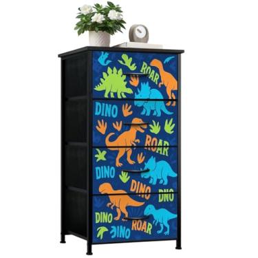 Imagem de VETEB Cômoda para cômoda de quarto para armário brilhante sem costura colorida dinossauro azul efeito grunge cômoda e cómoda organizadores de armário de tecido e armazenamento com 4 gavetas caixas de