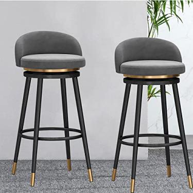 Imagem de KIDYBO Conjunto de 2 bancos de bar com encosto, pernas de metal preto e base de apoio para os pés de metal, bancos de balcão de cozinha para café da manhã, cadeira alta giratória de 360°