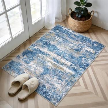 Imagem de GarveeHome Tapetes abstratos 5 x 7 cm, tapete de porta de entrada, lavável à máquina, macio, resistente a manchas, antiderrapante, para decoração de quarto, porta da frente, azul claro
