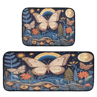 Imagem de xigua Conjunto de 2 peças de tapetes e tapetes de cozinha Sun Moon Grass Absorventes Macios para Chão Tapete de Cozinha Antiderrapante Conjunto de Capacho 50 x 120 cm + 50 cm x 70 cm