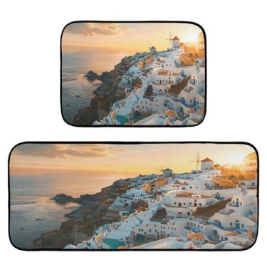 Imagem de xigua Conjunto de 2 peças de tapetes e tapetes de cozinha de edifícios caiados de branco, tapetes de cozinha macios absorventes para chão, tapete de cozinha, antiderrapante, conjunto de capachos, 50 x