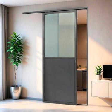 Imagem de Porta de Correr Suspensa 210x90cm Meia Lambril Meia Vidro Dir L.25 Abe