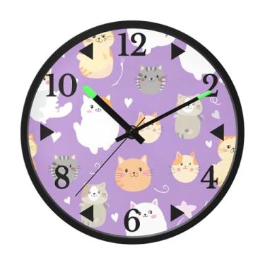Imagem de STAYTOP Relógio de parede de LED de gato fofo para quarto com brilho noturno, relógios de parede silenciosos de 30 cm para decoração de sala de estar, controle de som, relógio de parede moderno que