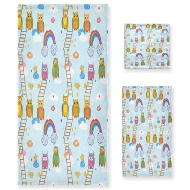 Imagem de xigua Conjunto de toalhas de banheiro com corujas fofas absorventes macias 3 peças toalha de banho toalha de mão toalhas decorativas para banheiro, academia, hotel, praia, piscina