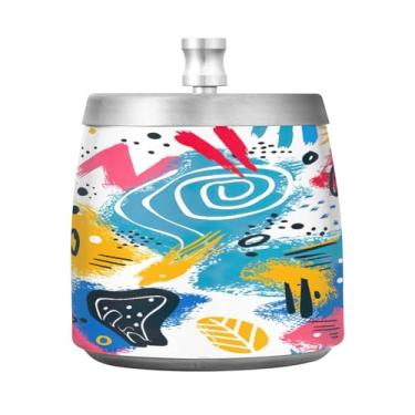 Imagem de STAYTOP Cinzeiro de grafite colorido artístico com tampa, aço inoxidável à prova de vento, cinzeiro sem fumaça, grande cinzeiro de cigarro ao ar livre para decoração de escritório em casa
