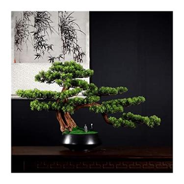 Imagem de Plantas falsas bonsai artificial, pinheiro, vaso de plantas, vasos falsos, ornamentos para casa, escritório, prateleira, decoração de quarto (verde)