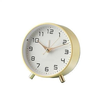 Imagem de Despertador para quarto, despertador nórdico de luxo, analógico de cabeceira, silencioso, pequeno relógio de mesa com algarismos arábicos, relógio de mesa redonda operado por bateria para sala de