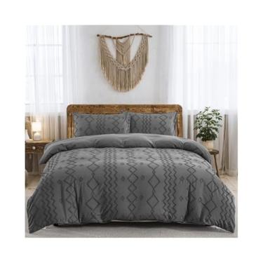Imagem de x3anggyt5 Conjunto de cama boho para todas as estações, 2/3 peças, elegante, geométrico, tufado, edredom não incluído (cinza, EU King (240 x 220 cm))