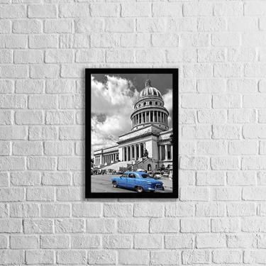 Imagem de Quadro Fotografia Carro Vintage Azul 24X18Cm