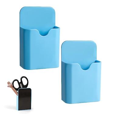 Imagem de 2 suportes magnéticos para canetas, porta-lápis tamanho P, suporte magnético portátil, organizador de canetas, material escolar, escritório, quadro branco, armário de geladeira (azul)