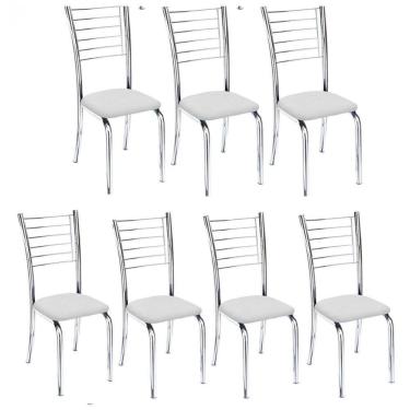 Imagem de Kit 7 Cadeiras De Jantar Lara Cromada Para Cozinha Assento Sintético Branco - Aurora Line