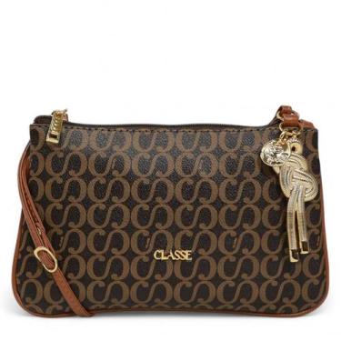 Imagem de Bolsa Feminina Classe Couro Marrom Monocromática com Fechamento em Zíp