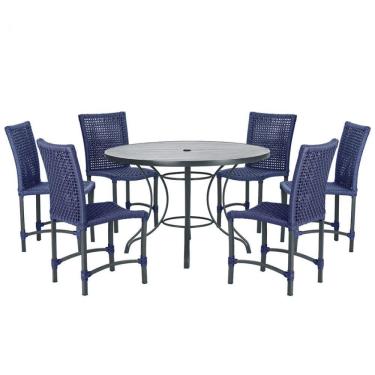 Imagem de Mesa Ascoli 120 Cm Com 6 Cadeiras Cannes De Alumínio Trama Azul