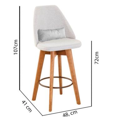 Imagem de Kit 06 Banquetas Alta Maya Giratória Com Encosto Linho Bege Claro e Almofada Suede Branco - Aurora Line