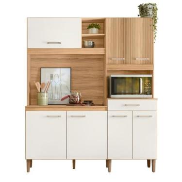 Imagem de Armario Cozinha 7 Portas e 1 Gaveta Yara Freijo/off White/ripado