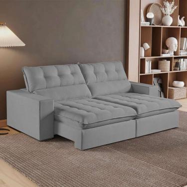 Imagem de Sofá Retrátil E Reclinável Oregon 2,30m Linho Cor Cinza 2323 Usb Sem Kit Usb