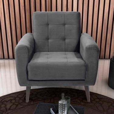 Imagem de Poltrona Para Descanço Com Pés De Madeira Livia Matrix Veludo Cinza