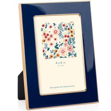 Imagem de Porta-retratos Venusmiles 10x15cm esmaltado dourado, metal, azul