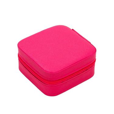 Imagem de Porta Joias Portatil Viagem Estojo Maleta Caixinha Com Ziper Rosa Pink