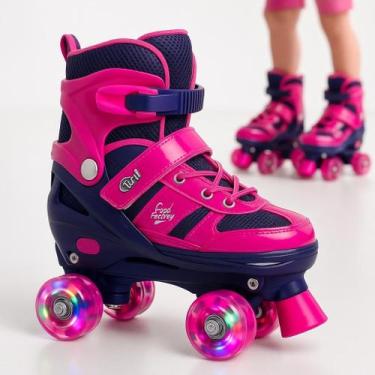 Imagem de Patins Infantil 4 Rodas Com Led Que Acendem com Movimento Patins Rosa 
