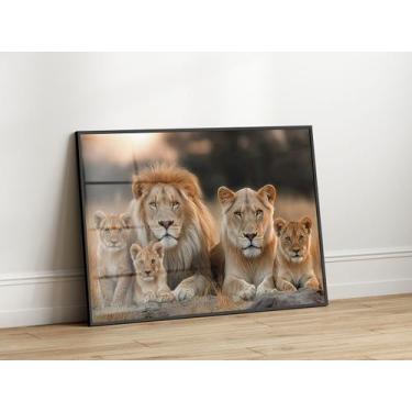 Imagem de Quadros Decorativos com Moldura Acrilico Cristal  Familia Leao Leoa 3 