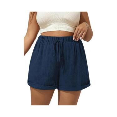 Imagem de Shorts Casuais Confortáveis De Cintura Alta plus Size Para Mulheres, L