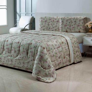 Imagem de Jogo de Cama Queen 4 Peças Microfibra Andreza Jardim Bege