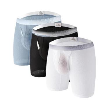 Imagem de Cuecas Boxer Masculinas De Malha Respirável Com Perna Longa, Roupa Ínt