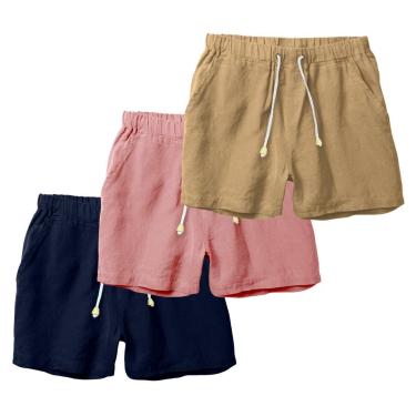 Imagem de Kit 3 Shorts Linho Masculina Com Cordão Bermuda Casual Verão-Masculino