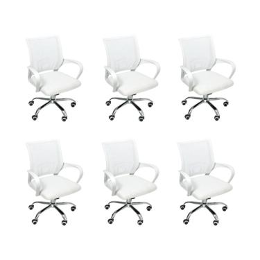 Imagem de Kit 6 Cadeiras De Escritório Oficial Begonia Tela Mesh Ergonômica Branco