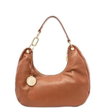 Imagem de Bolsa Hobo Feminina Leopoldine Couro Legítimo Caramelo com Fecho em Zíper-Feminino