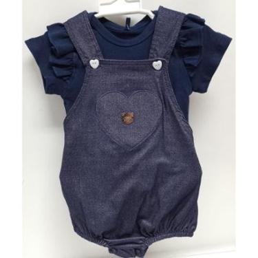 Imagem de Conjunto Macacão Curto Jeans + Body Bebê Menina Lessa B9094-Feminino
