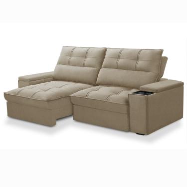 Imagem de Sofá 3 Lugares Retrátil Reclinável 210cm Linho Aveludado Deville Ferguile - Bege