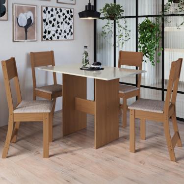 Imagem de Mesa de Jantar Retangular Indekes Orquídea 4 Cadeiras Assento Estofado Freijo/Off White