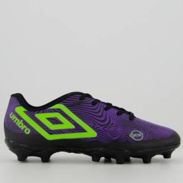 Imagem de Chuteira Umbro Orbit Campo Juvenil Preta e Verde-Unissex