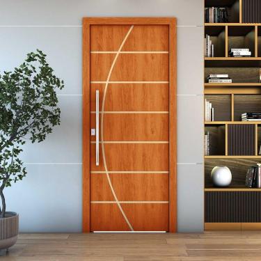 Imagem de Porta Frisada R20c de Abrir em Madeira 210x70CM para Quarto e Sala Pintado Mogno