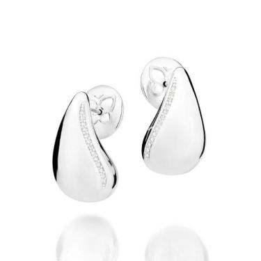 Imagem de Brinco Rommanel Prata 925 Gota Bojuda Com Zircônias 820253 Cor:Prata, 