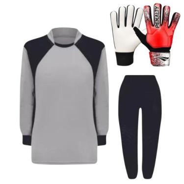 Imagem de Kit de Goleiro Infantil Camisa + Calça Acolchoada + Luva (P a G) - TRB