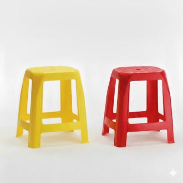 Imagem de Kit banco, banquinho, banqueta - 2 unidades - CDI-PLASTIC, VERMELHO E 