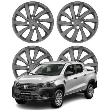 Imagem de Jogo Calota Aro 14 Fiat Strada 2021 Cubo Alto Grafite - Grid Calotas